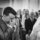 Emotional groom at the alter