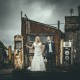 Bride and groom in rustic setting