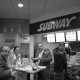 Bride and groom in Subway